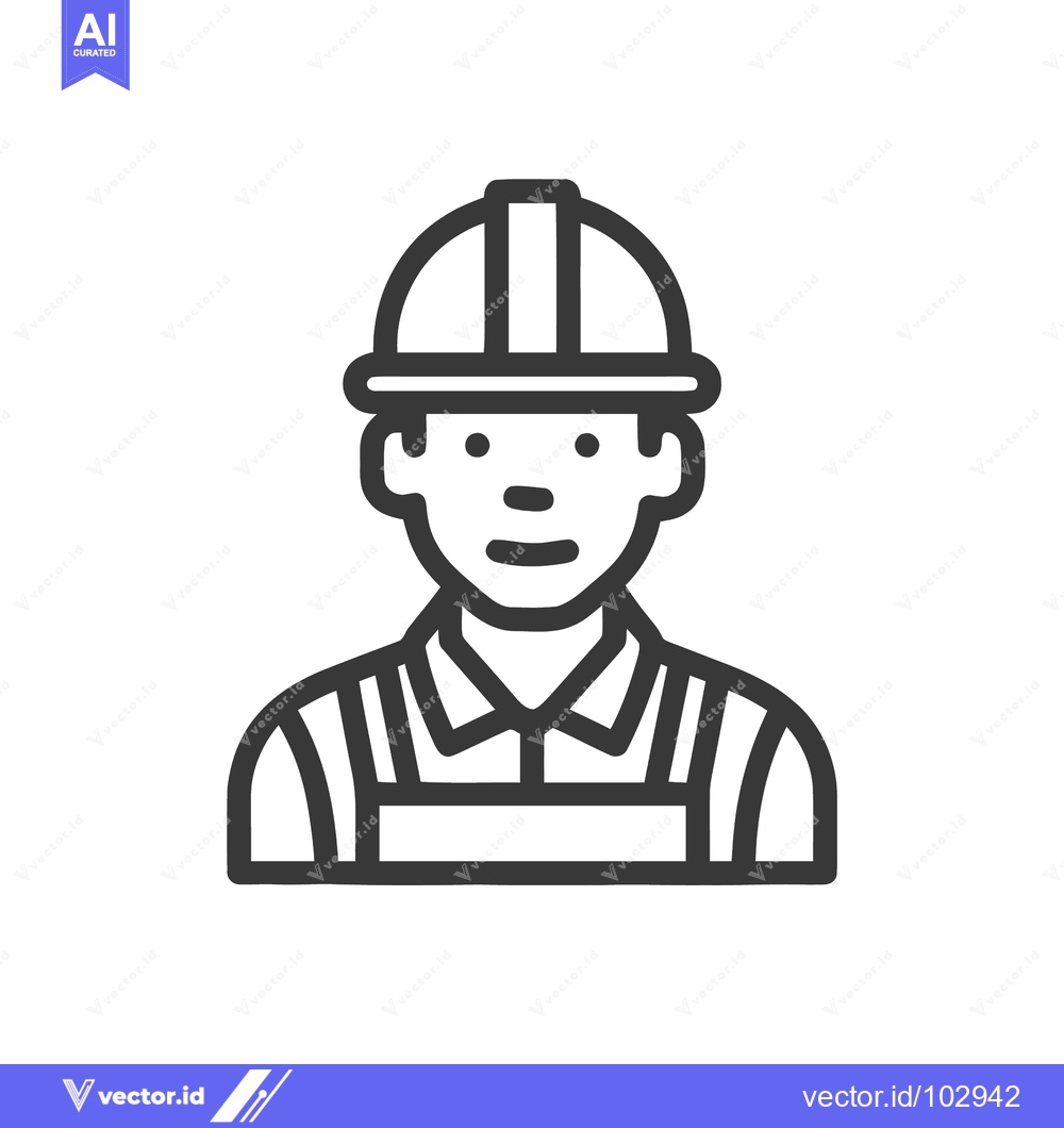 Premium Vector dari Hard Hat Worker Icon: Simple Line Art Avatar for Construction or Engin