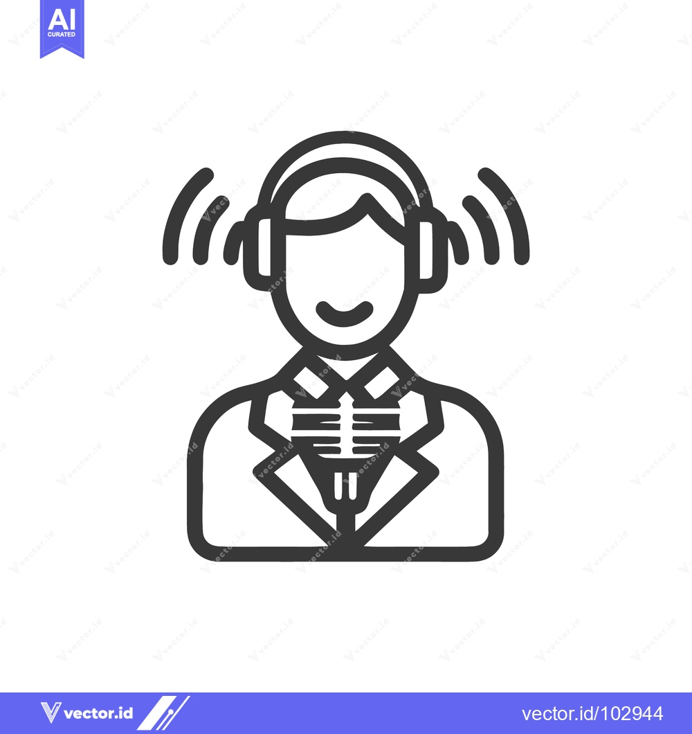 Premium Vector of Smiling Person with Headphones and Microphone Line Icon for Podcast or