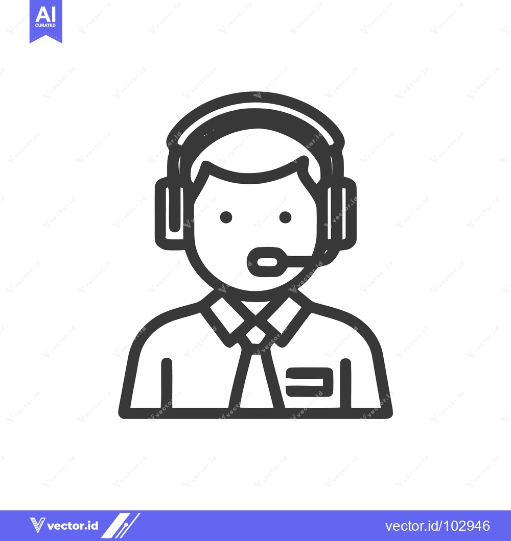 Premium Vector dari Minimalist Customer Service Agent Icon with Headset and Microphone, Bl