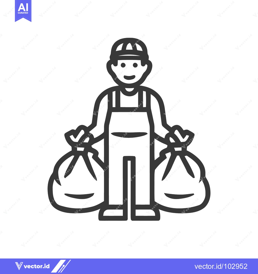 Premium Vector of Smiling Sanitation Worker Holding Full Recycling or Trash Bags Line Ar