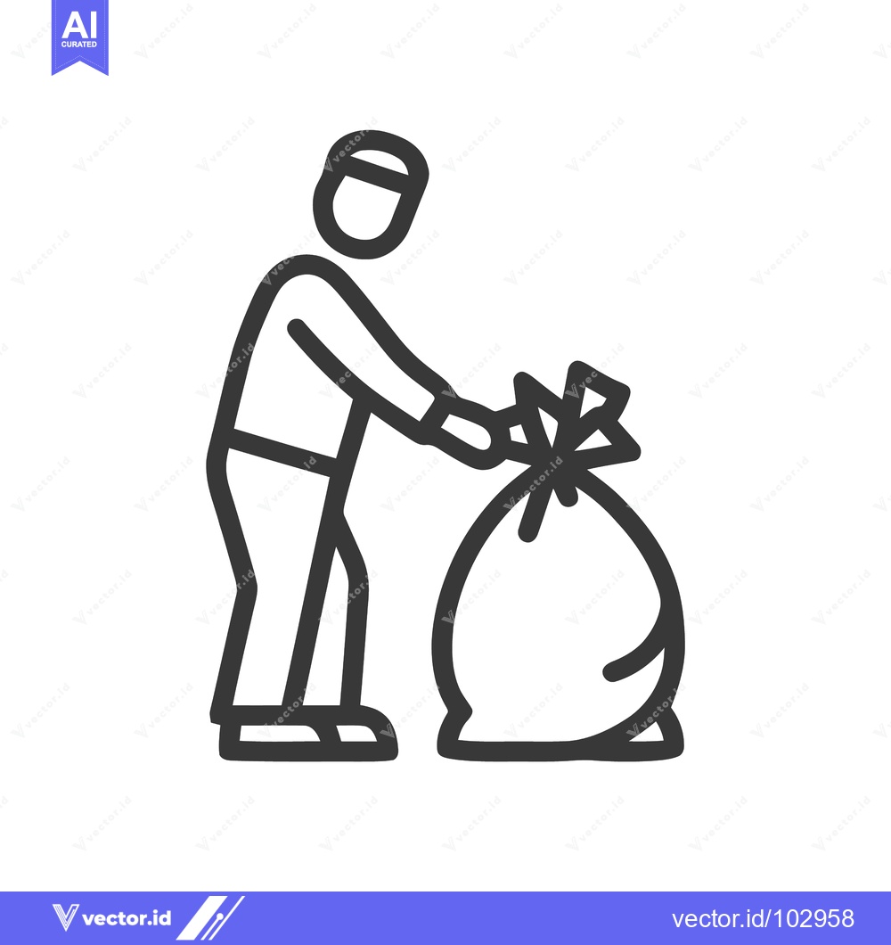 Premium Vector dari Minimalist Line Icon of Person Tying Full Garbage Bag, Symbolizing Was