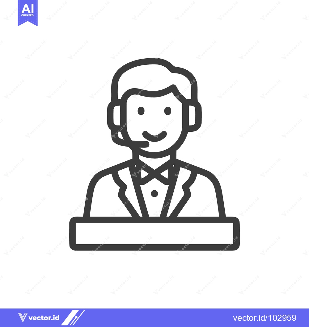 Premium Vector dari Smiling Call Center Agent Icon with Headset and Bow Tie, Minimalist Li