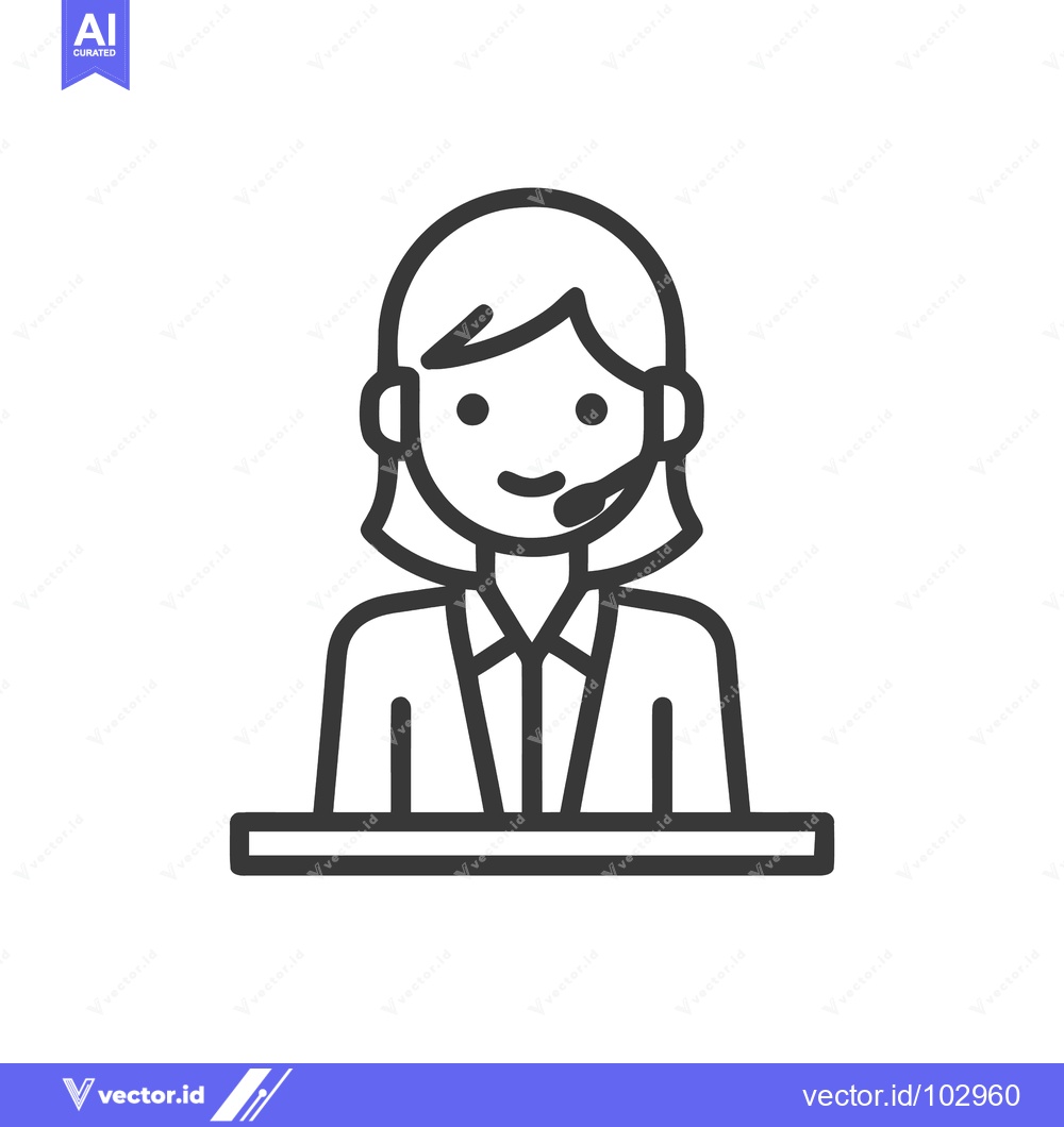 Premium Vector dari Smiling Female Customer Service Agent Line Art Icon with Headset for S