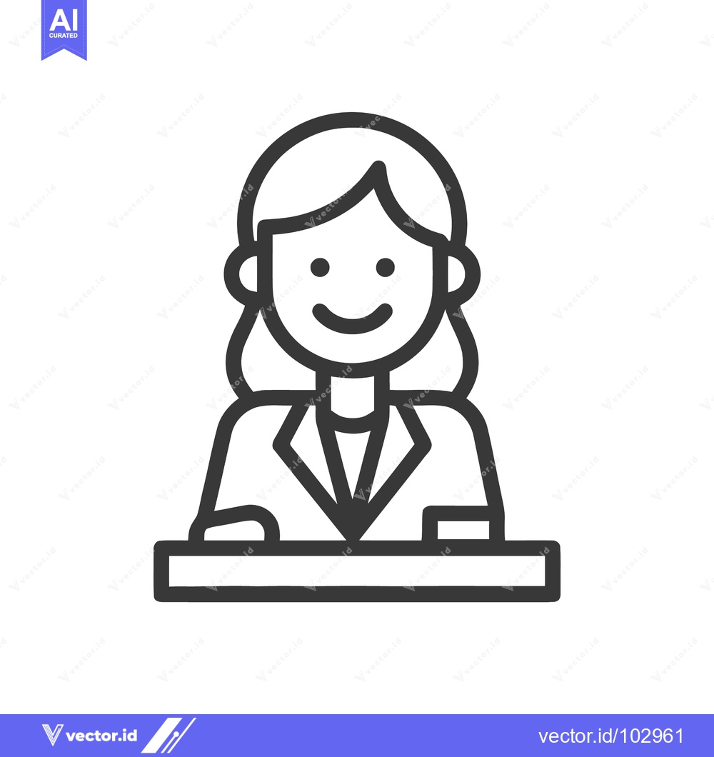 Premium Vector of Smiling Line Art Woman Icon at Desk - Professional Customer Service Av