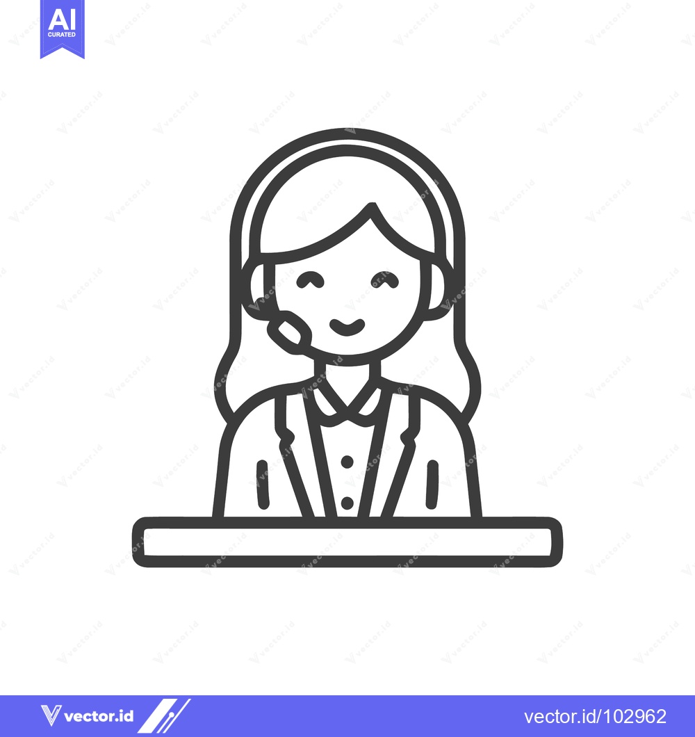 Premium Vector of Clean Line Art Icon of a Friendly Female Customer Support Agent with H