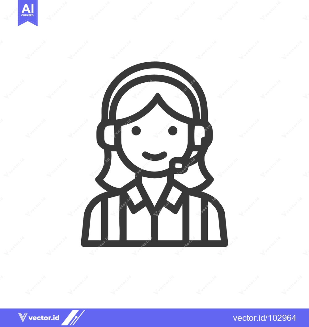 Premium Vector dari Smiling Female Customer Support Icon with Headset and Microphone, Clea