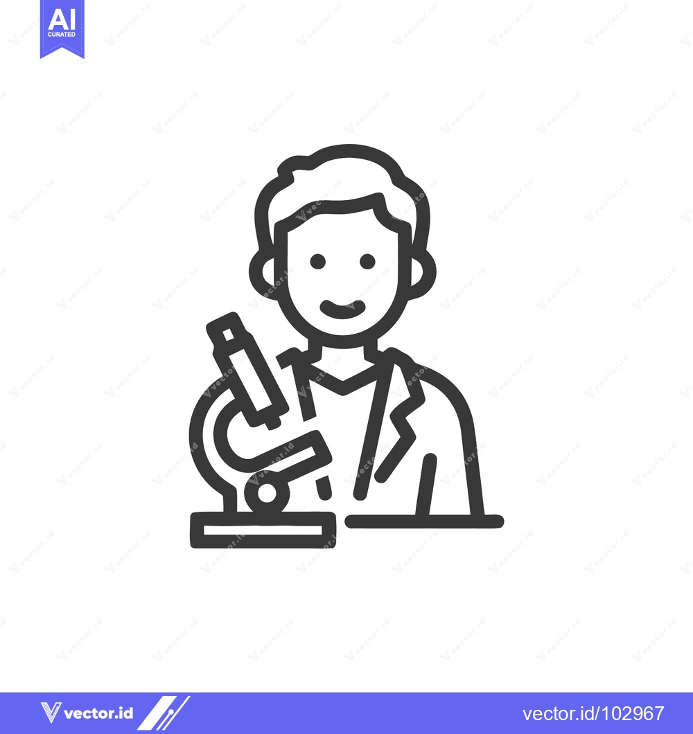 Premium Vector dari Smiling Scientist with Microscope Line Icon for Research and Education