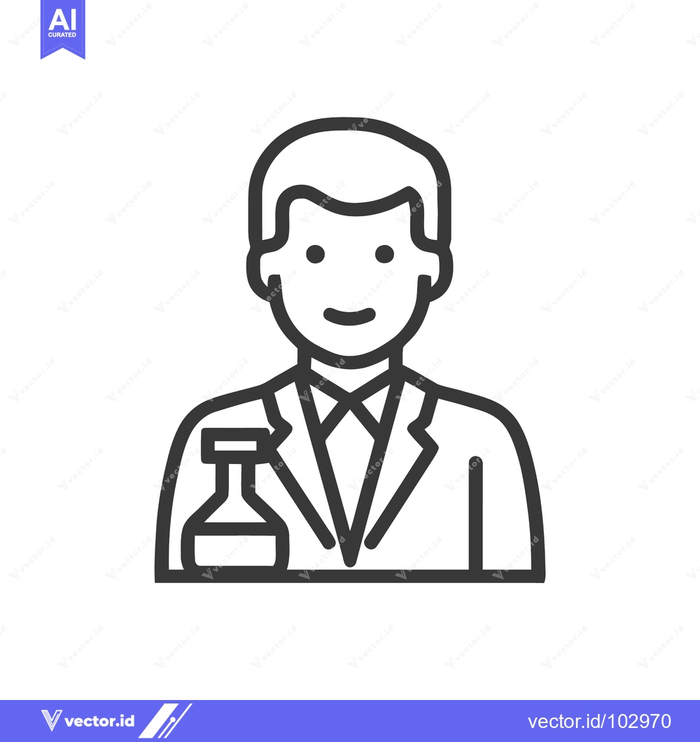 Premium Vector dari Smiling Male Scientist Icon Holding Laboratory Flask, Professional Res