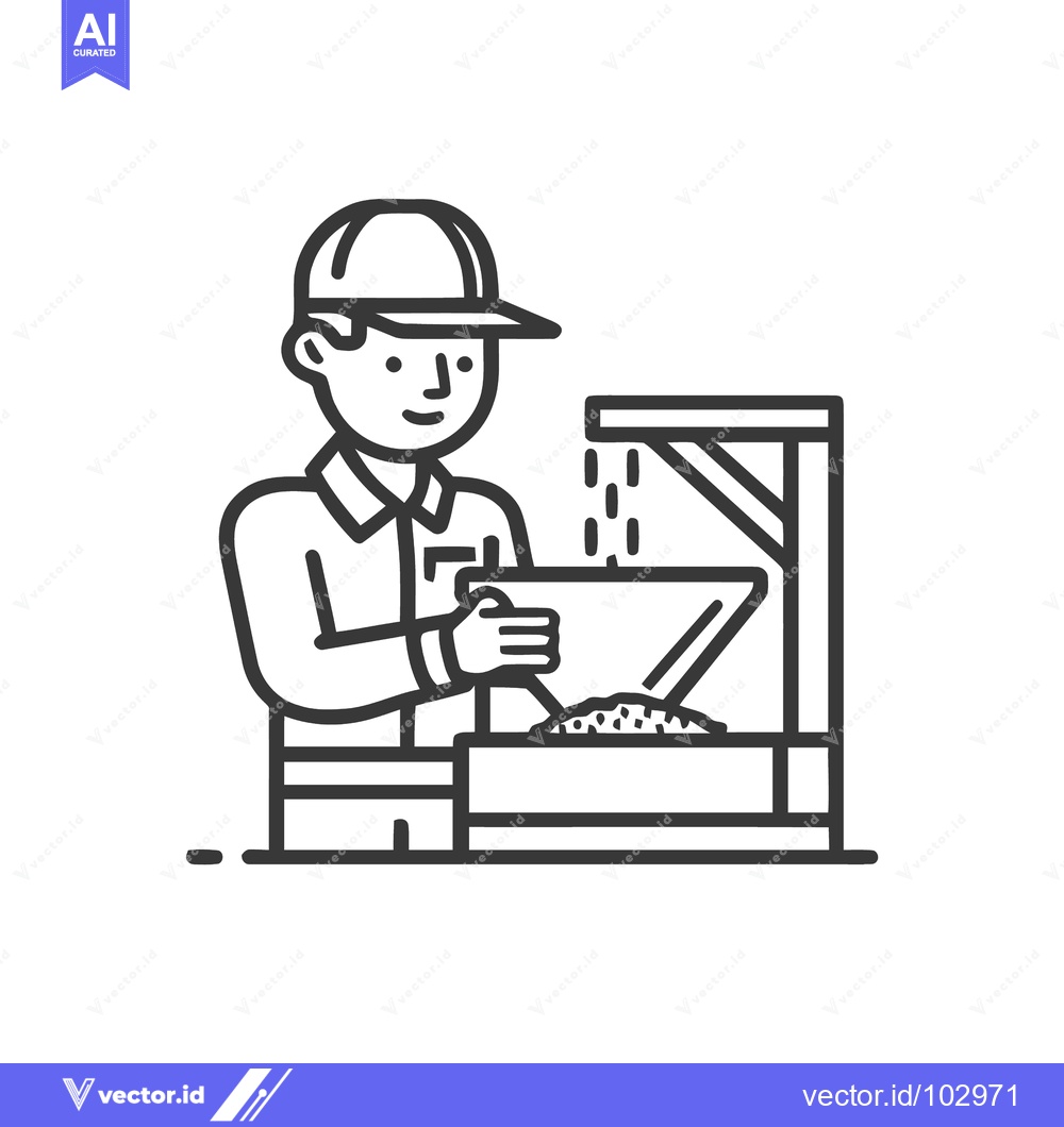 Premium Vector dari Stylized Line Art Icon of Worker Operating Granular Material Processin