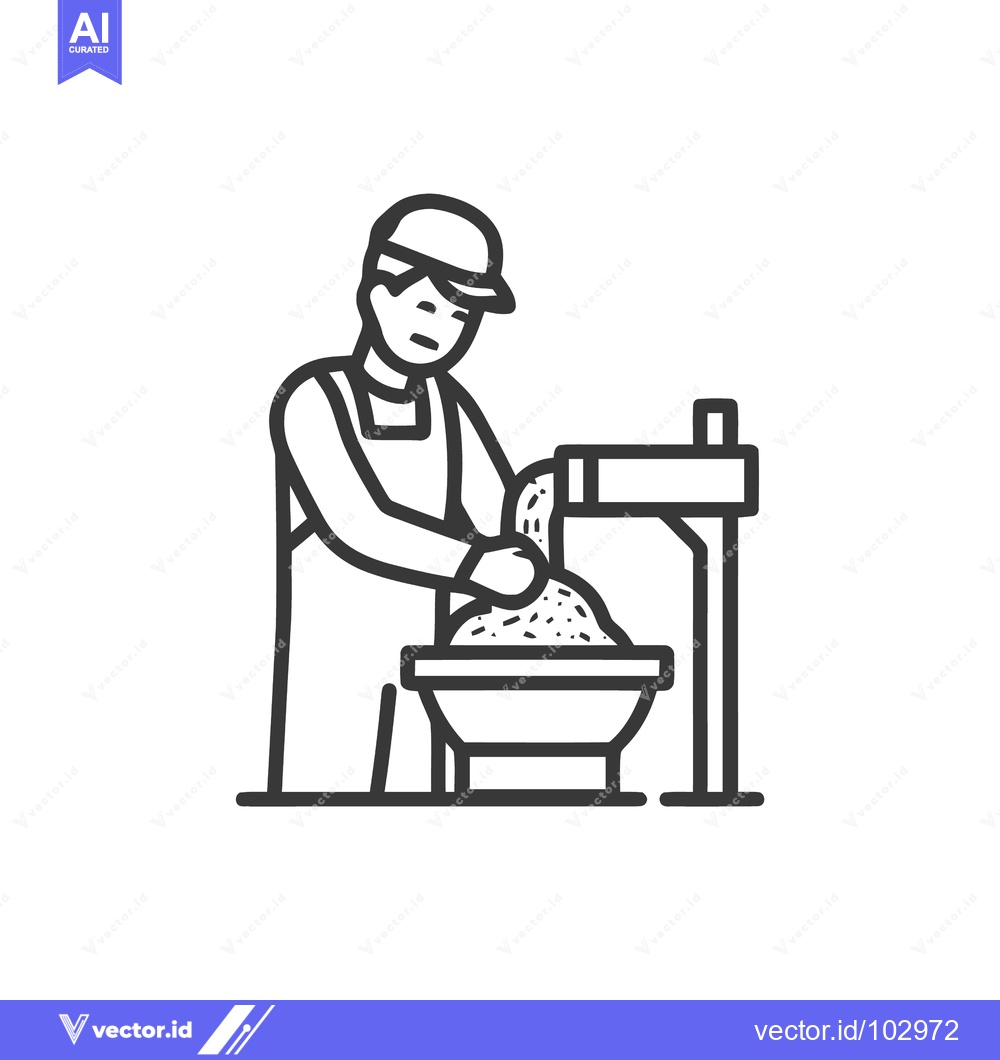 Premium Vector dari Industrial Worker Processing Granular Material with Machine Line Art I