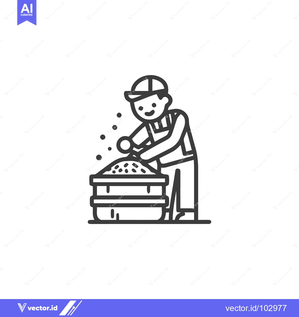 Premium Vector of Detailed Line Art Icon of a Worker Scooping Granular Material from a L