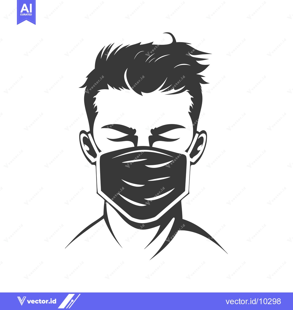Premium Vector dari A black and white illustration of a man wearing a face mask