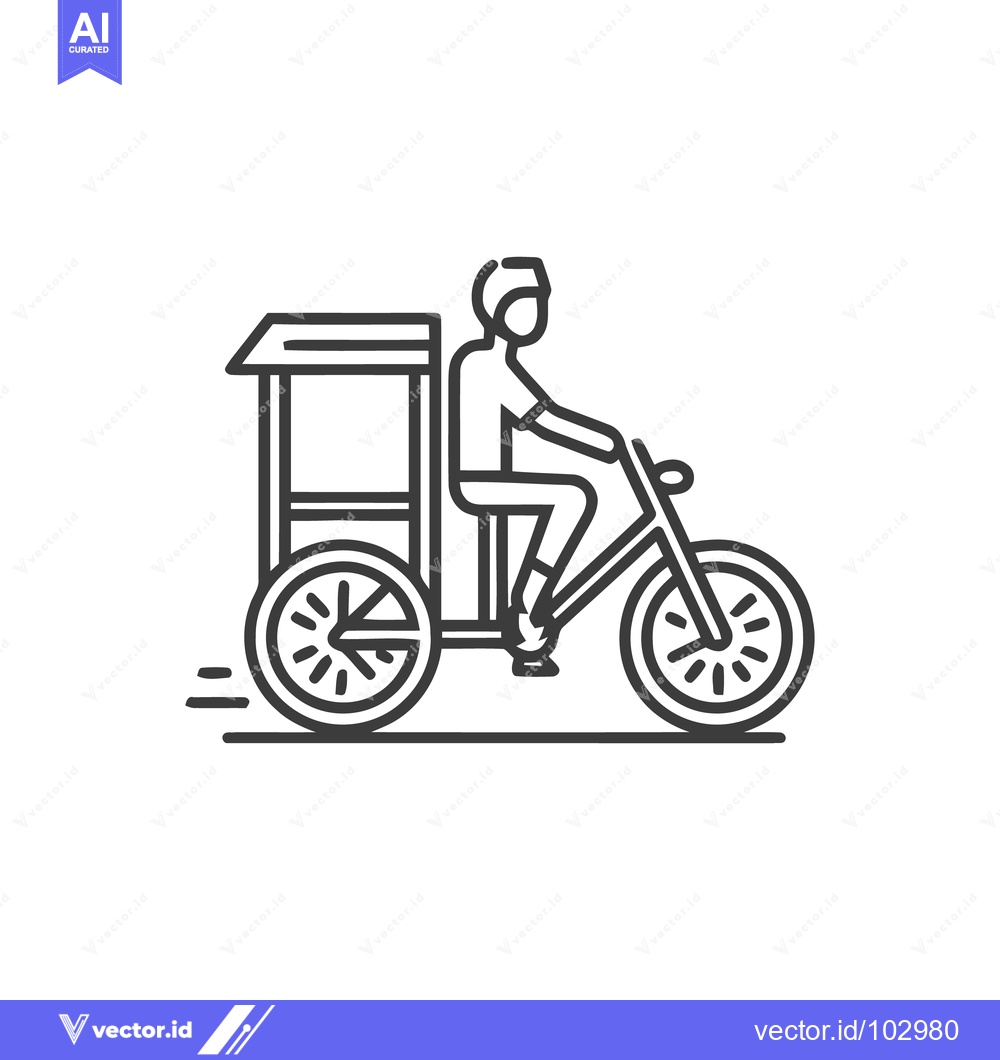 Premium Vector of Minimalist Line Art Icon: Person Riding Cargo Bike for Urban Delivery