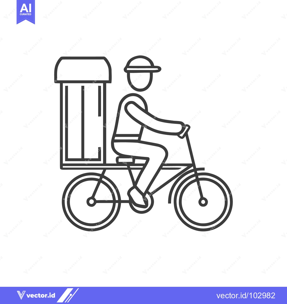 Premium Vector dari Line Art Icon: Bicycle Delivery Rider with Large Insulated Box. Urban