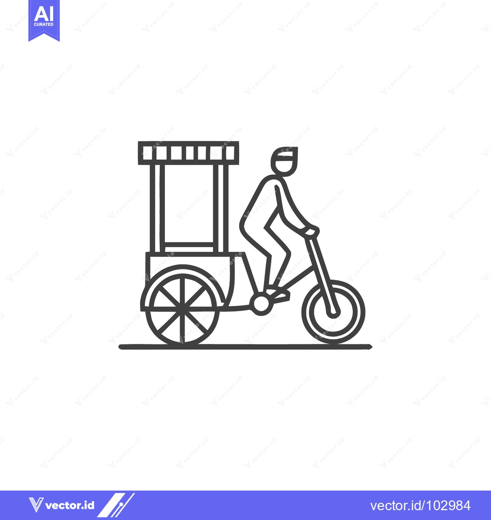 Premium Vector of Minimalist Line Art Icon: Person Riding Bicycle with Attached Vending