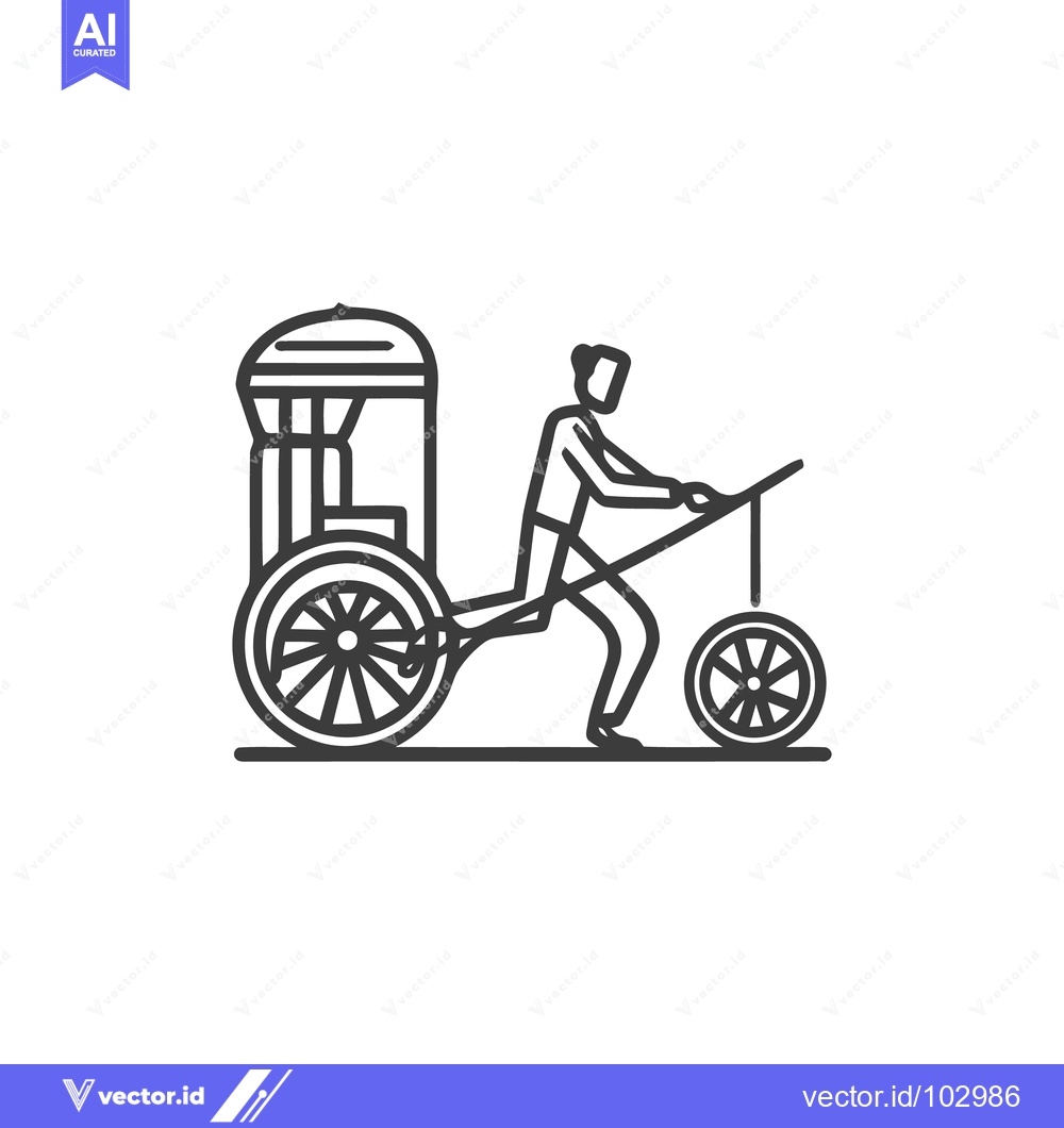 Premium Vector dari Minimalist Line Art Icon of a Traditional Rickshaw Puller in Motion