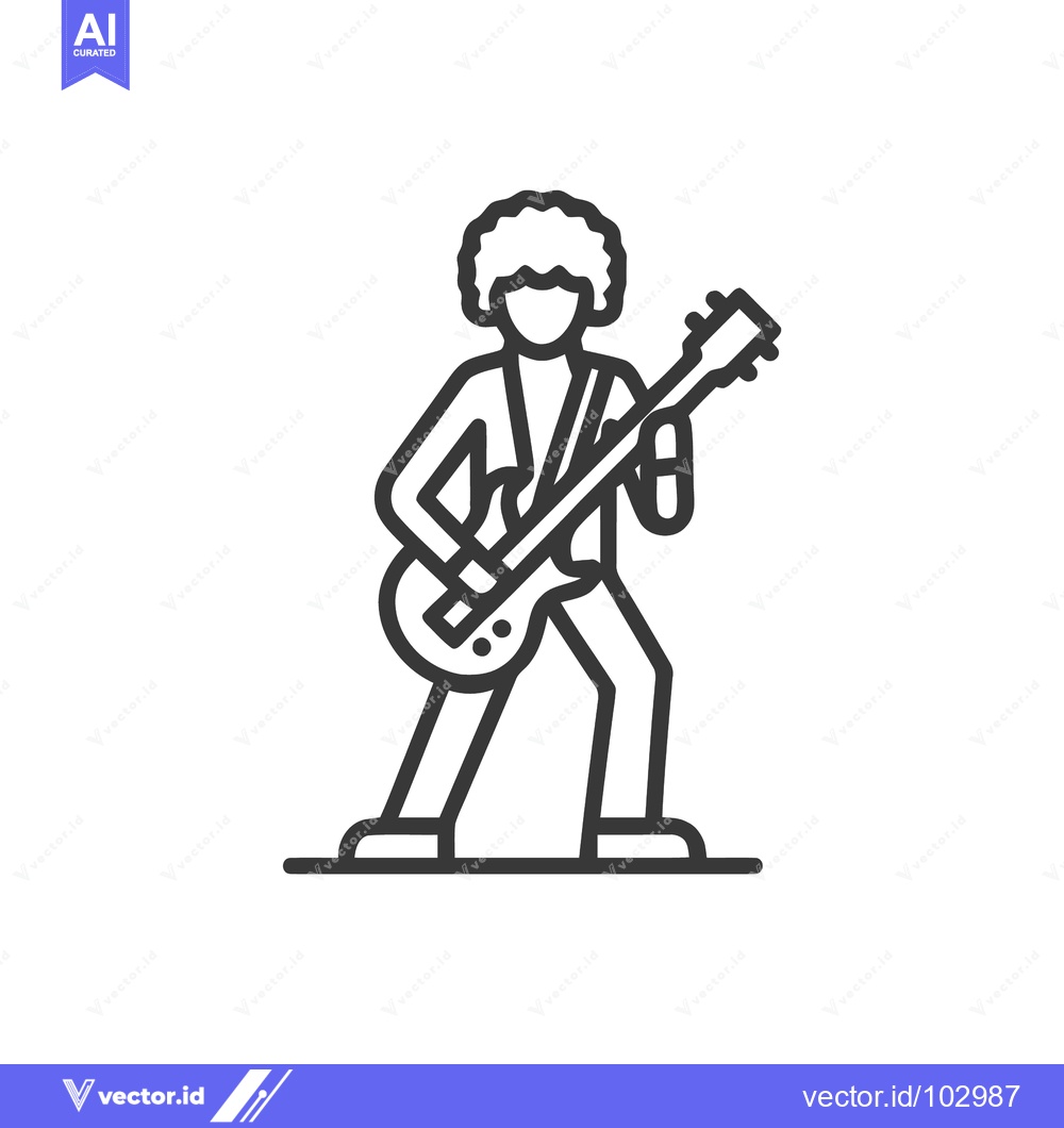 Premium Vector dari Energetic Afro Guitarist Icon: Dynamic Line Art of Musician Playing El