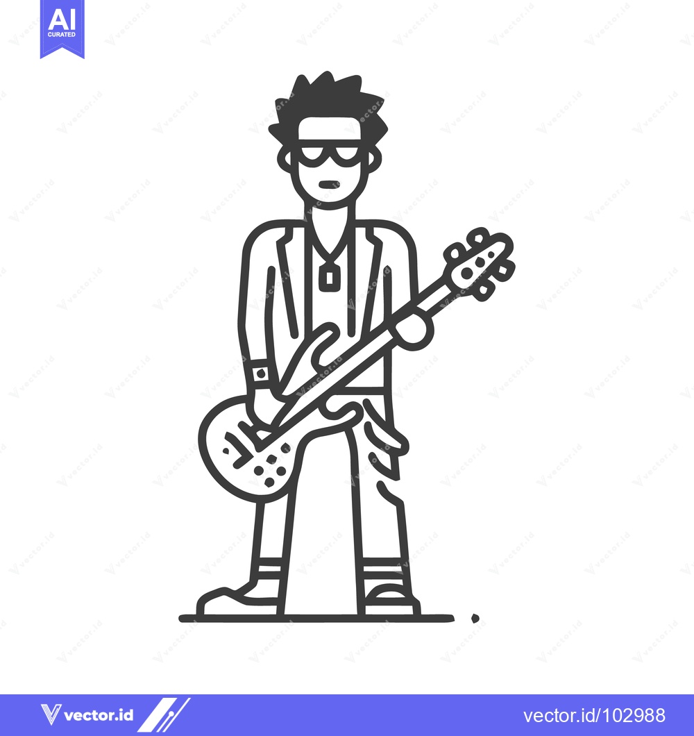 Premium Vector dari Cool Spiky-Haired Rock Guitarist Icon with Sunglasses and Electric Gui