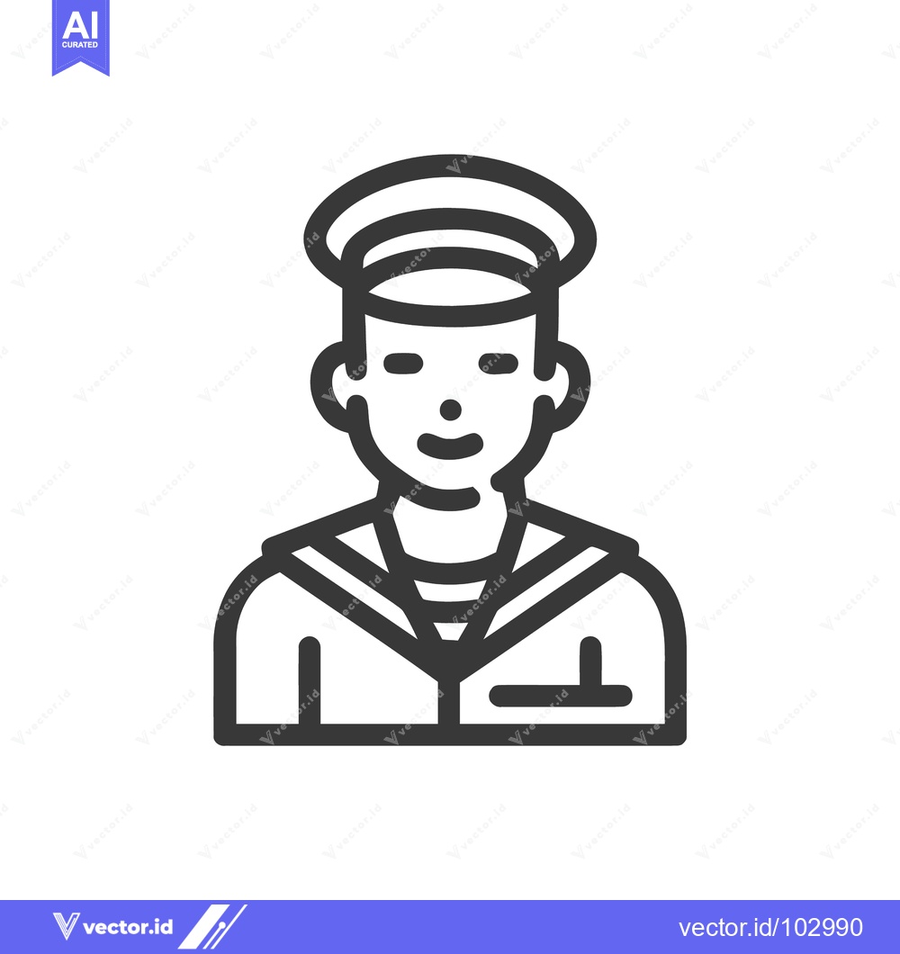 Premium Vector dari Minimalist Line Art Icon of a Smiling Sailor or Captain in Uniform wit