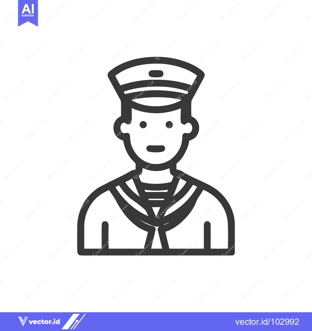 Premium Vector of Minimalist Line Art Sailor Icon with Cap and Collar, Nautical Avatar