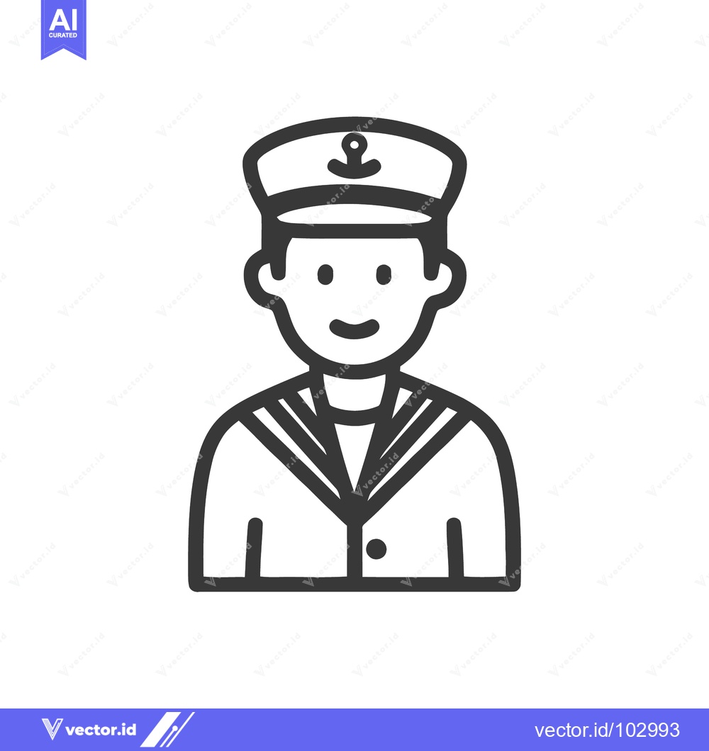 Premium Vector dari Smiling Sailor Captain Icon with Anchor on Cap, Minimalist Line Art Ve