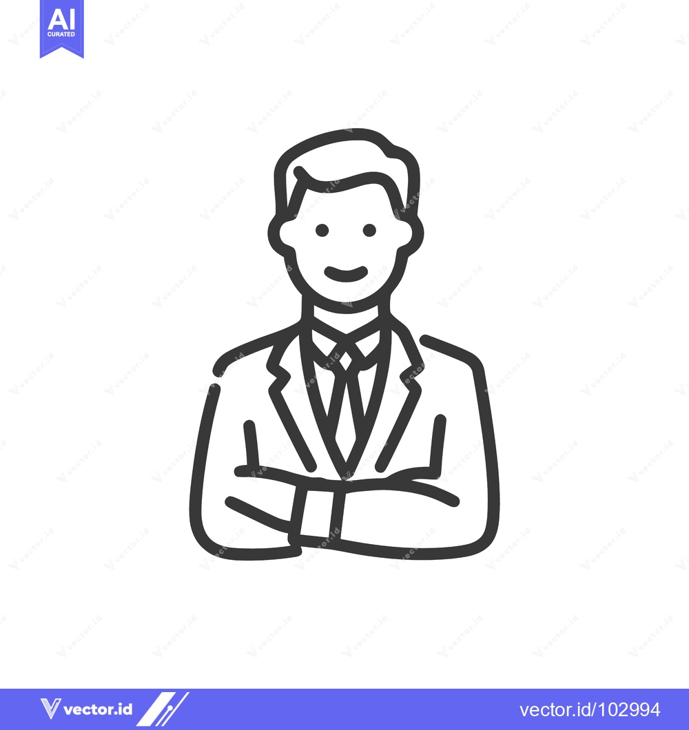 Premium Vector dari Confident Professional Man Line Art Icon with Crossed Arms and Smile,