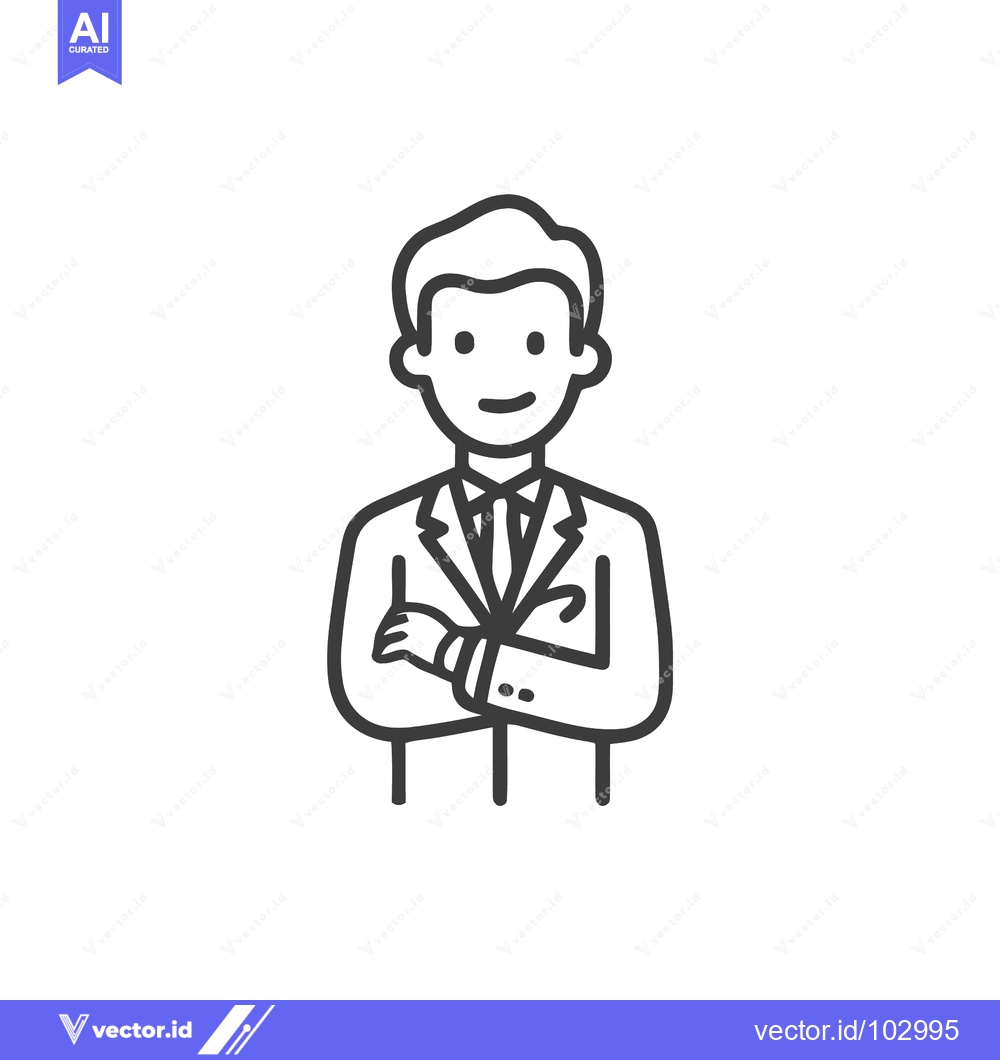 Premium Vector of Confident Businessman Line Art Icon with Crossed Arms, Professional Ma