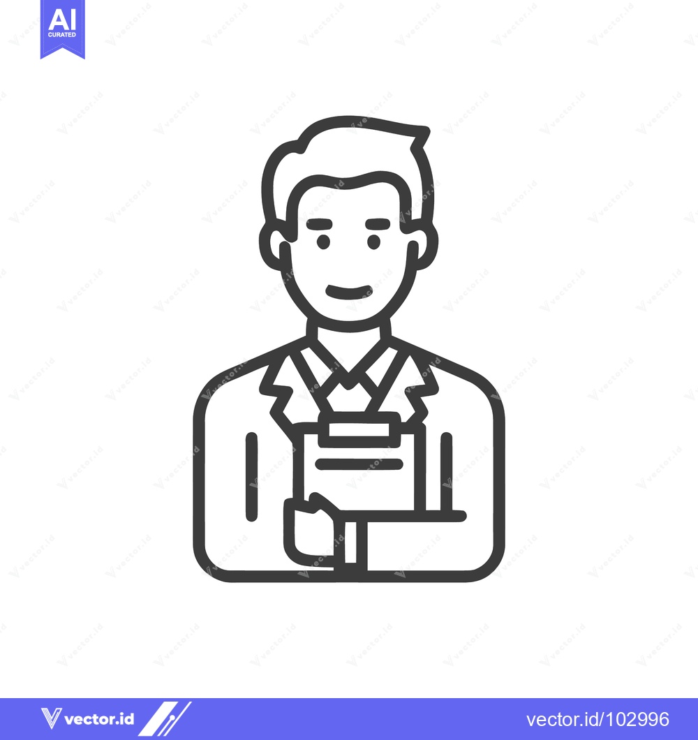 Premium Vector of Modern Vector Line Icon of a Smiling Professional Holding a Document