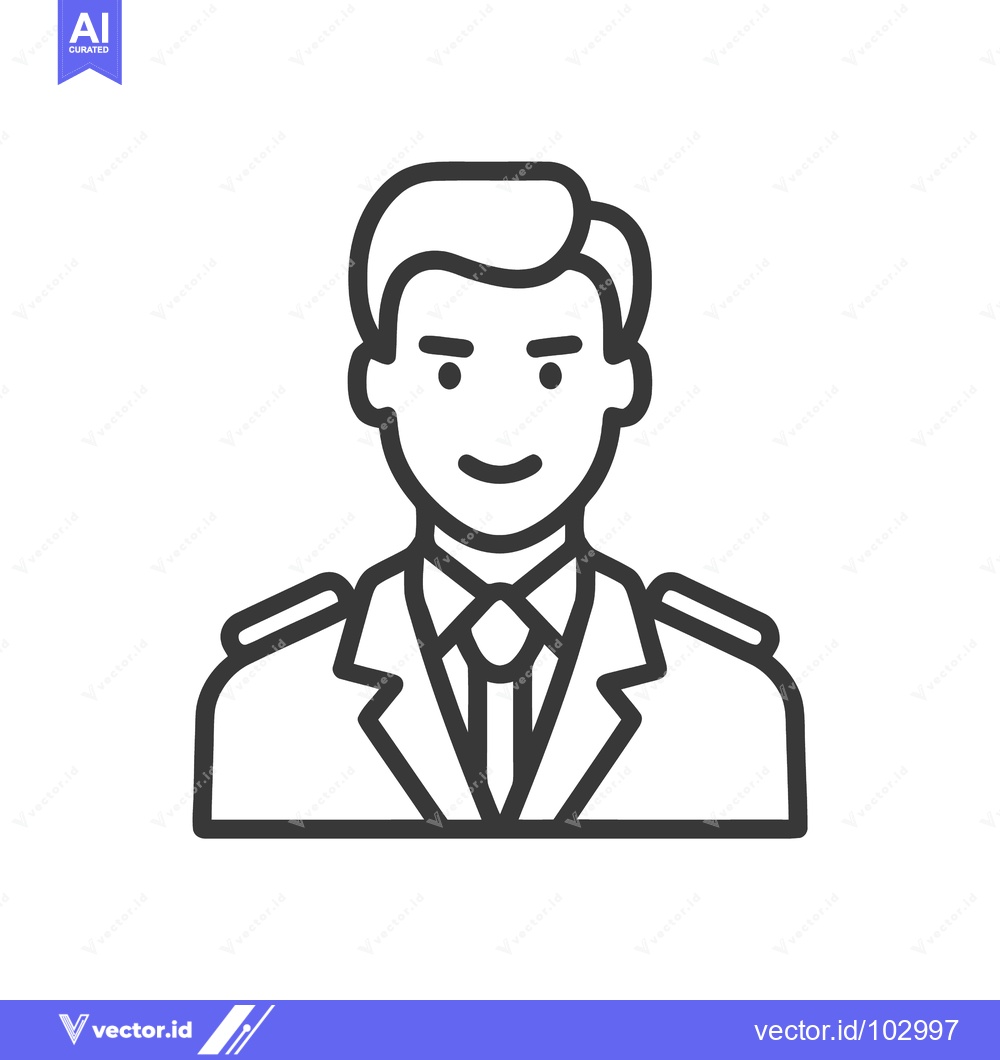 Premium Vector of Smiling Professional Man in Uniform Icon with Epaulets, Clean Line Art