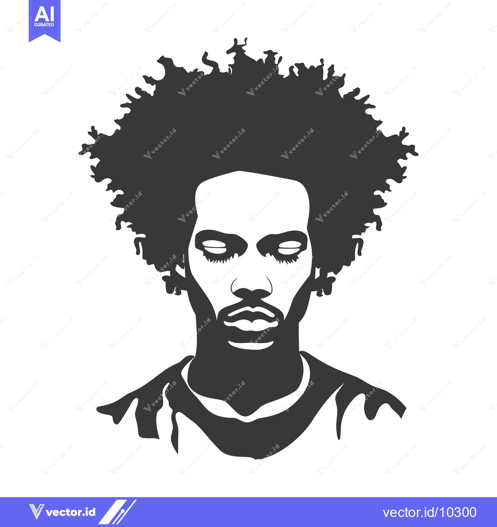 Premium Vector of A black and white illustration of a man with an afro