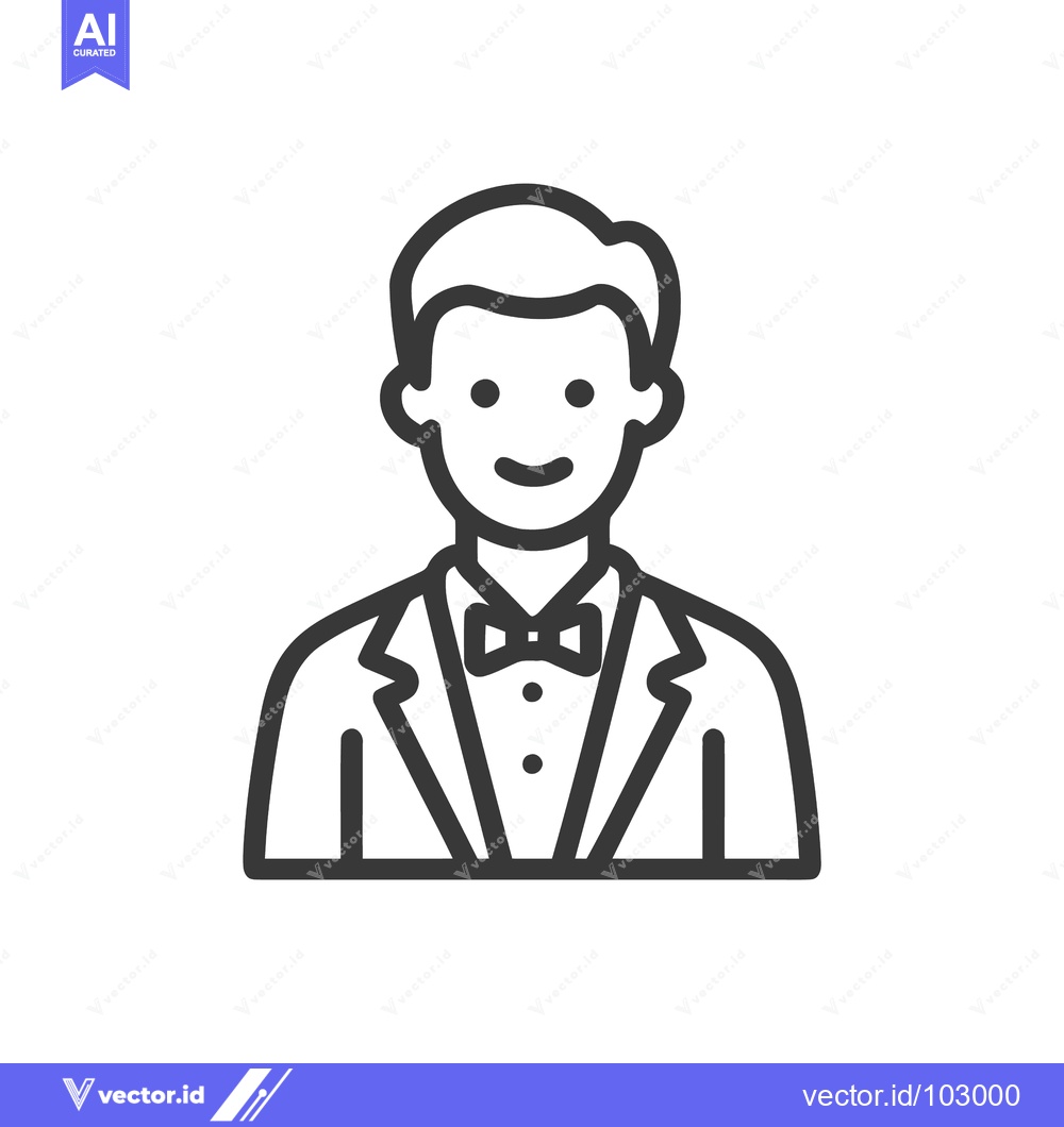 Premium Vector dari Elegant Man in Tuxedo Line Icon with Bow Tie, Minimalist Professional