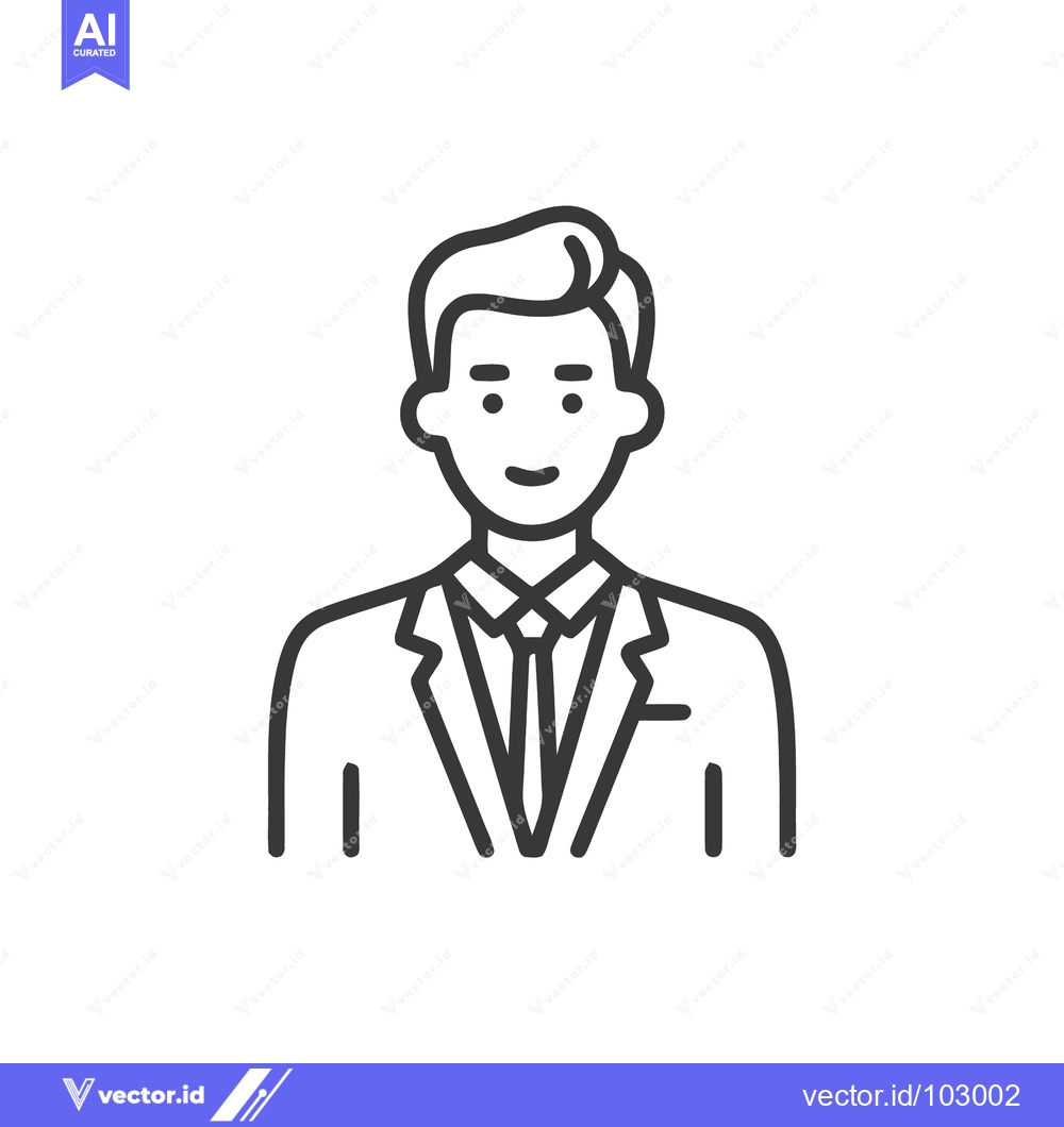 Premium Vector dari Clean Line Art Icon of Smiling Businessman in Suit, Professional Male