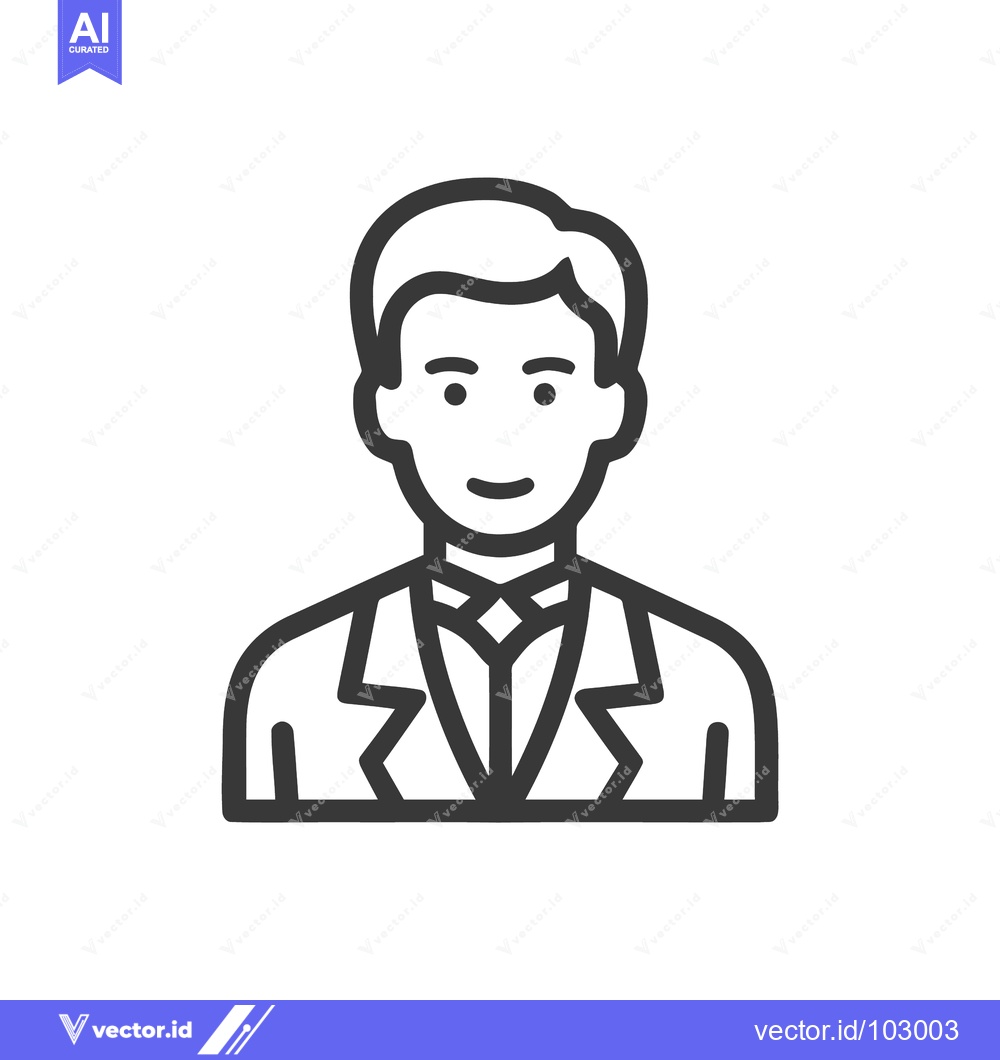 Premium Vector dari Clean Line Art Icon of a Smiling Professional Man in a Suit and Bow Ti