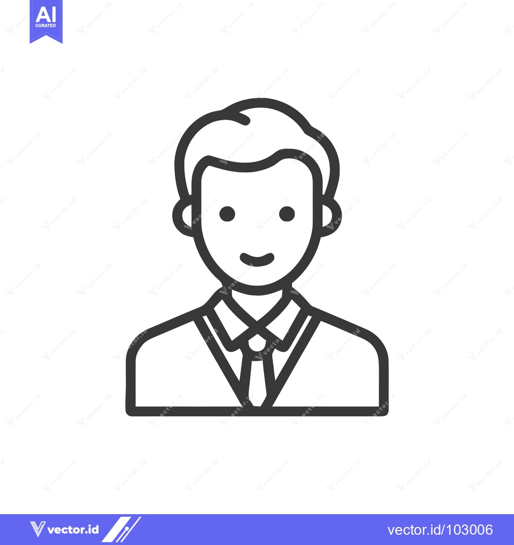 Premium Vector of Minimalist Line Art Icon of Smiling Man in Shirt and Tie, Professional