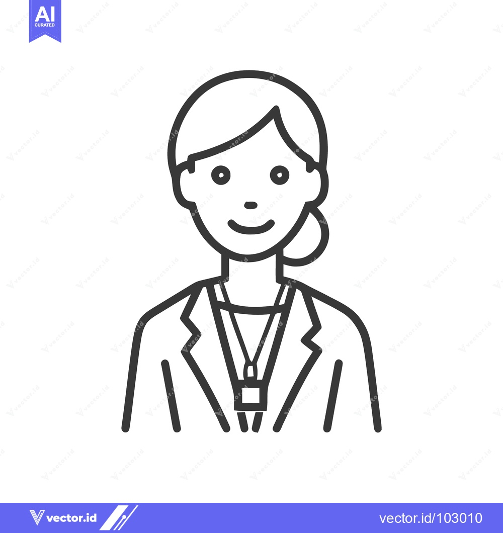Premium Vector dari Clean Line Art Woman Icon with Lanyard and ID Badge, Professional Avat