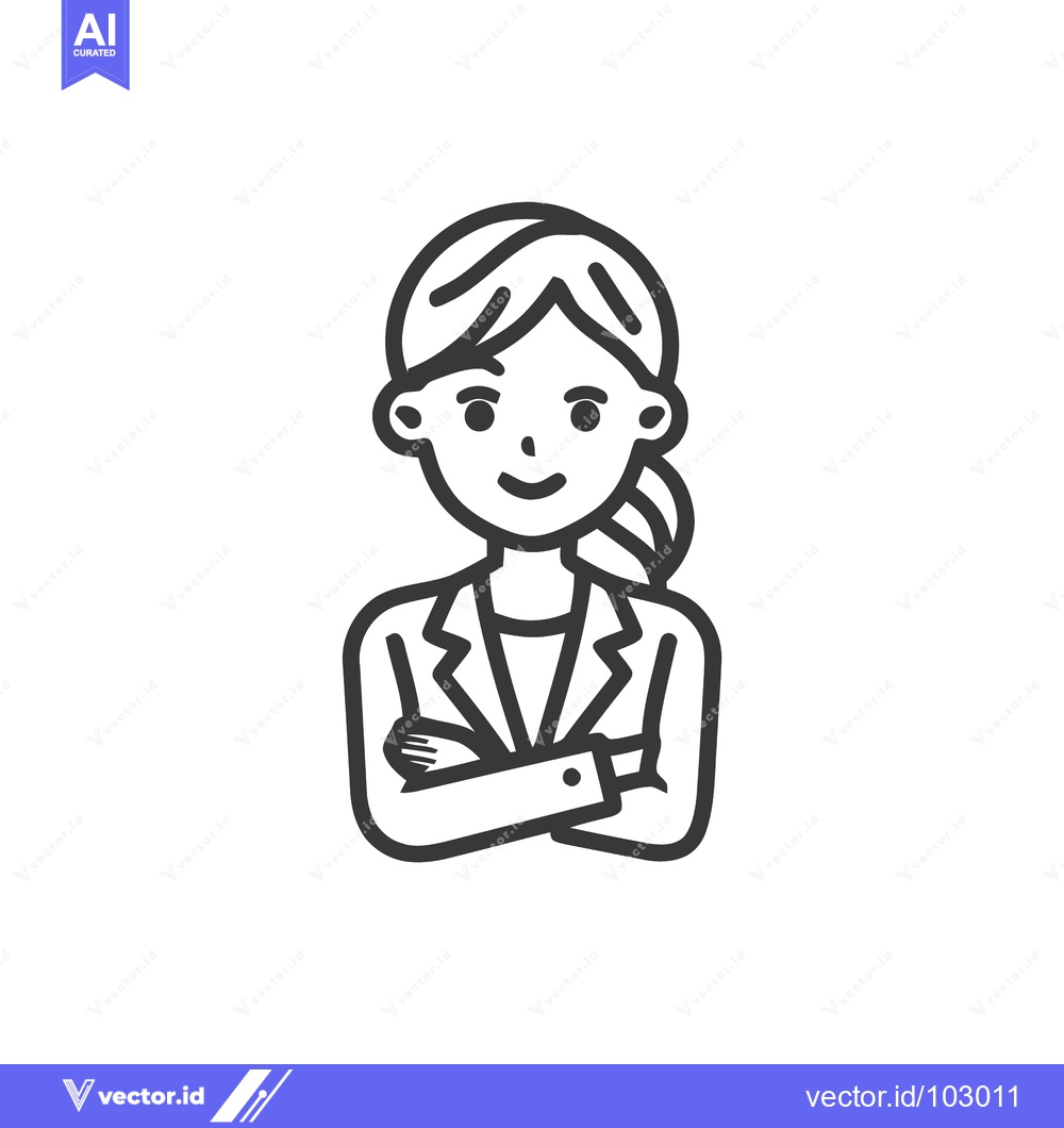 Premium Vector dari Clean Line Art Avatar of a Smiling Professional Businesswoman with Pon
