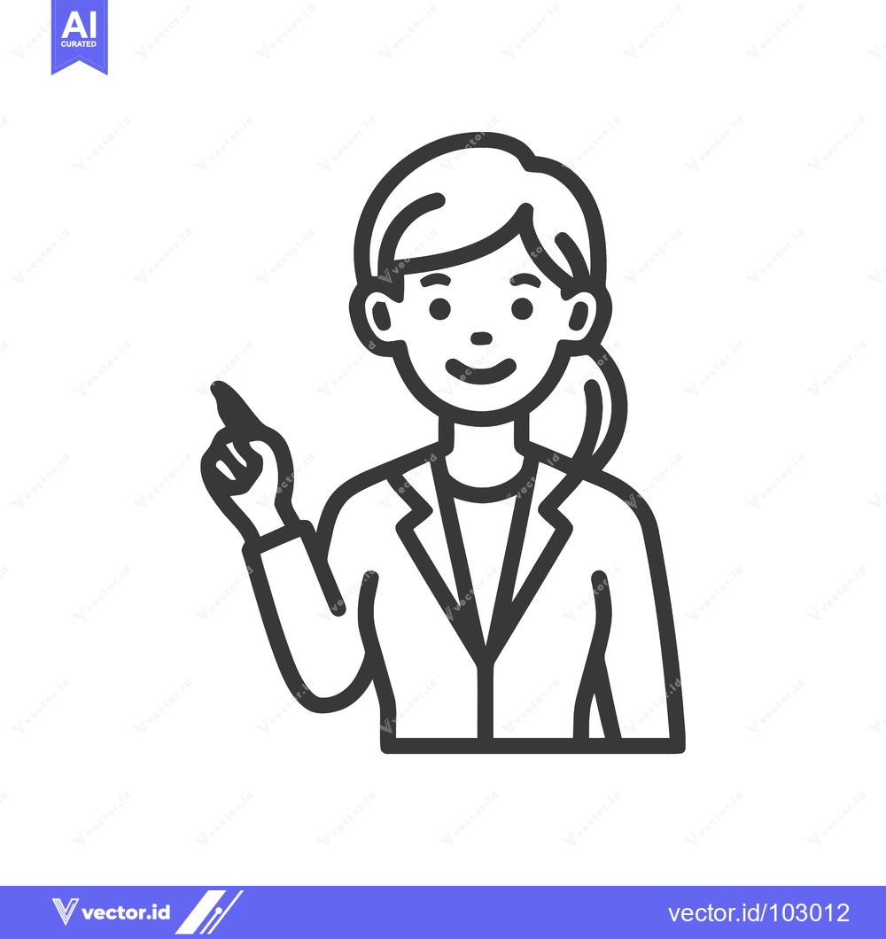 Premium Vector dari Smiling Businesswoman in Suit Pointing Upwards, Minimalist Line Art Ve