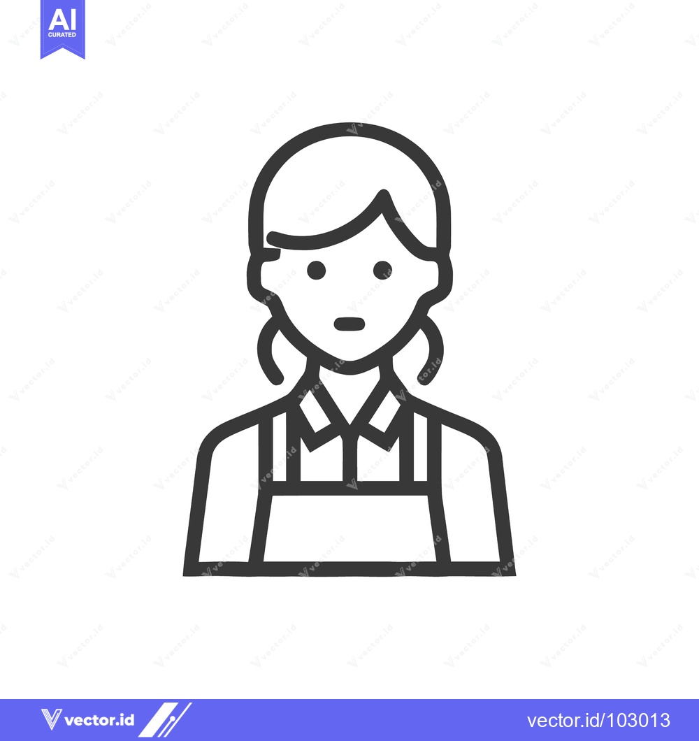 Premium Vector of Clean Outline Icon of Female Service Professional in Apron, Ideal for