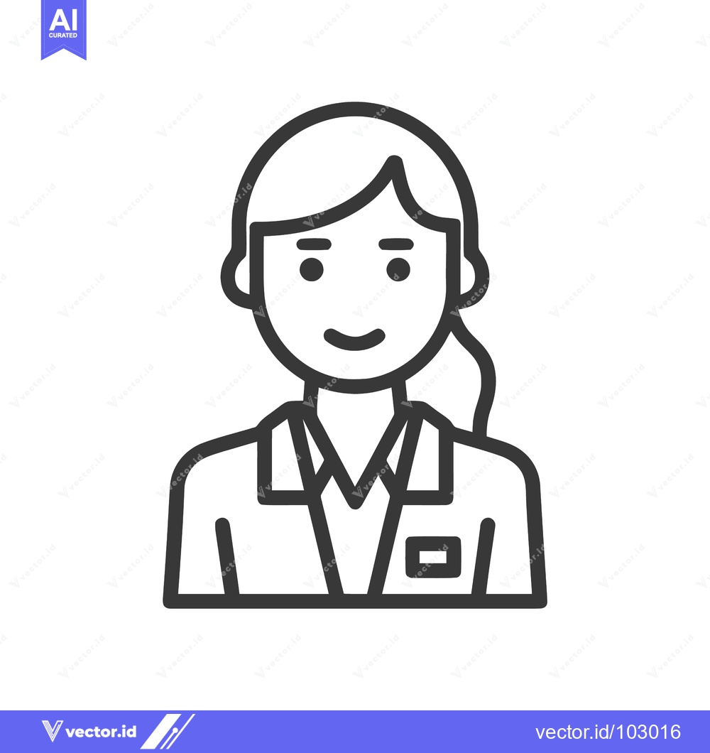 Premium Vector dari Clean Line Art Icon of Smiling Female Professional in Uniform, Ideal f