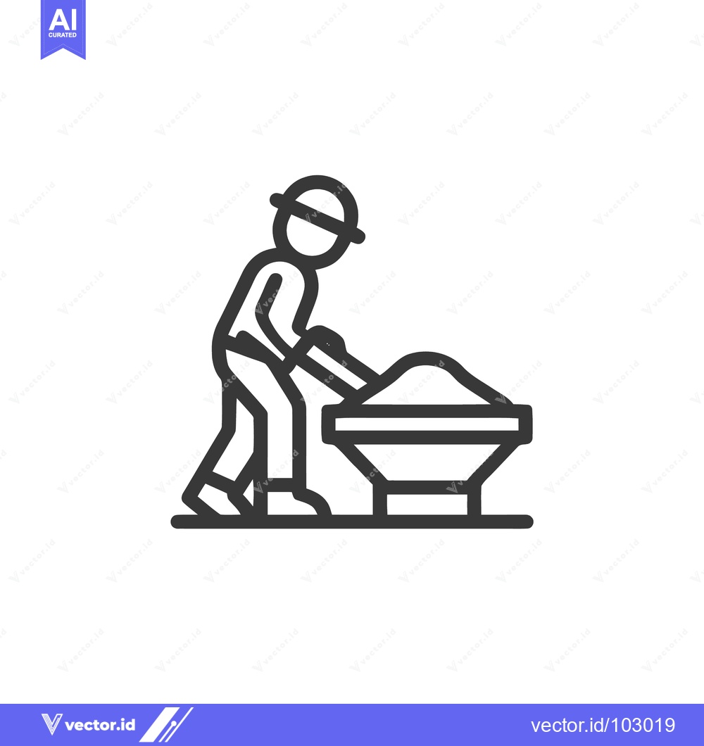 Premium Vector dari Outline Vector Icon of Construction Worker Shoveling Material into a M