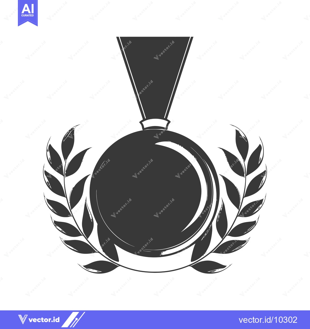 Premium Vector dari A Black and White Illustration of a Medal with Laurel Wreaths