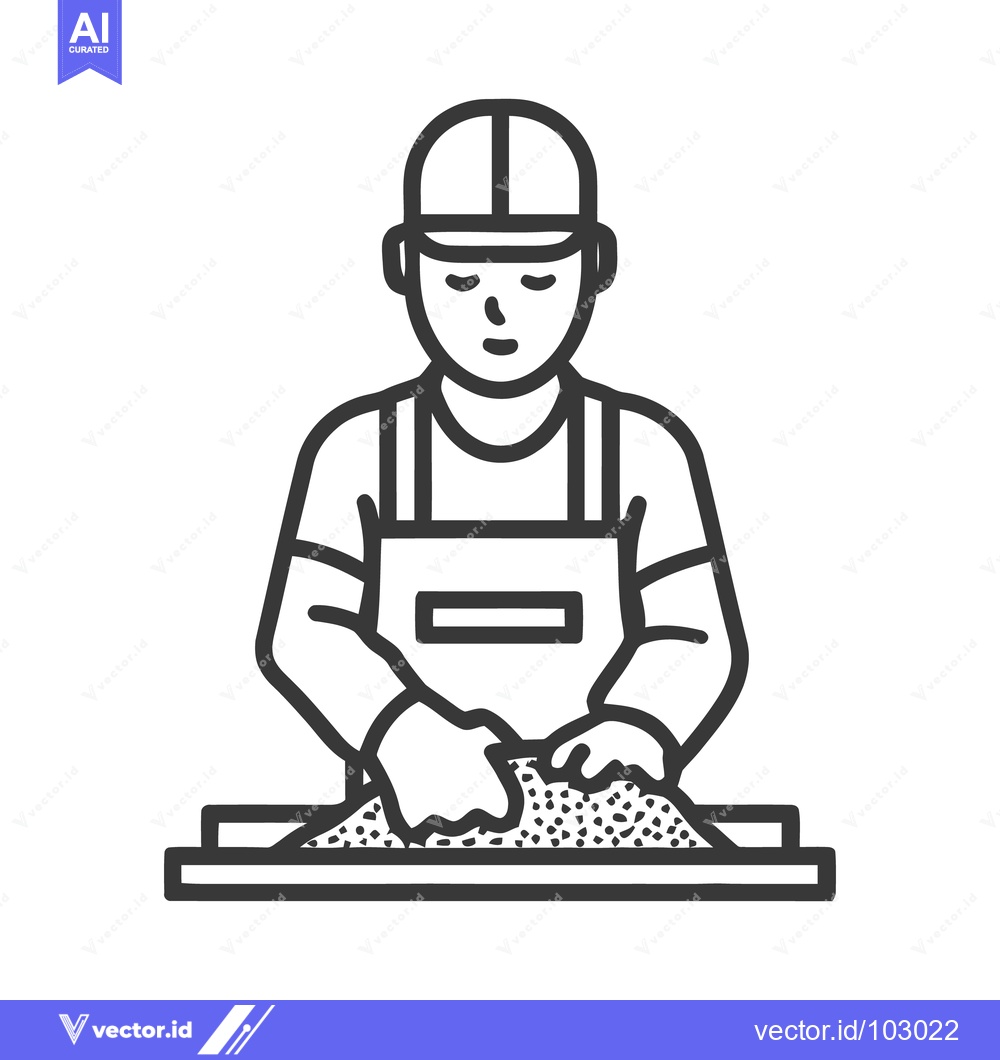 Premium Vector of Minimalist Line Art Icon of Worker Processing Granular Material on a F