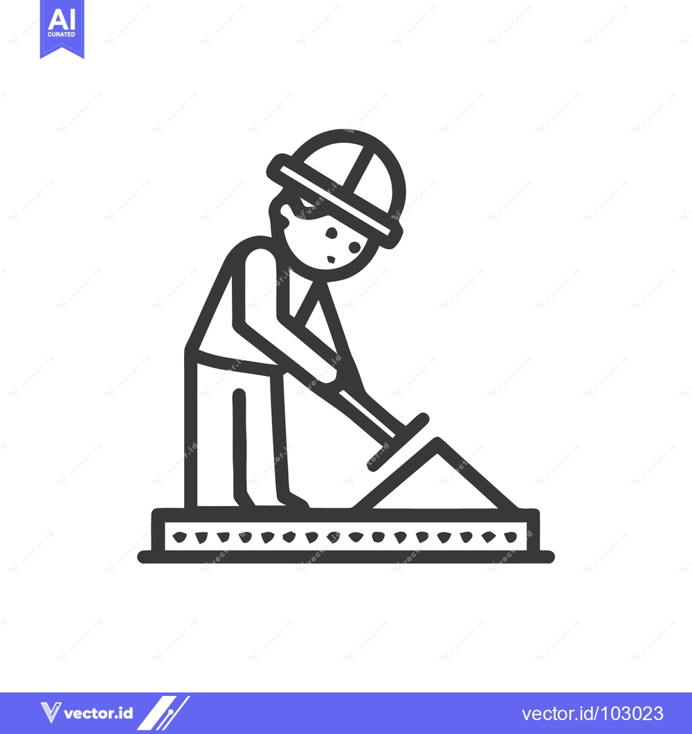 Premium Vector of Minimalist Line Art Icon of Construction Worker Shoveling Material, We