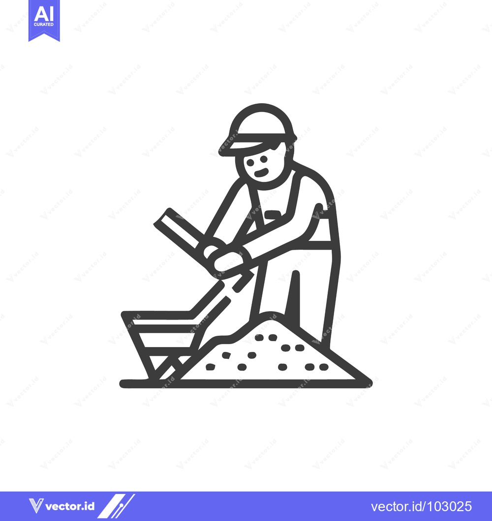 Premium Vector dari Smiling Construction Worker Shoveling Material into Wheelbarrow Line I
