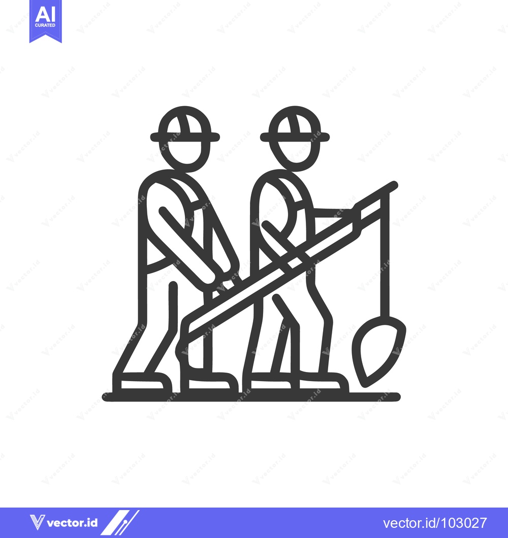 Premium Vector dari Minimalist Line Art Icon of Two Construction Workers with Shovel and H