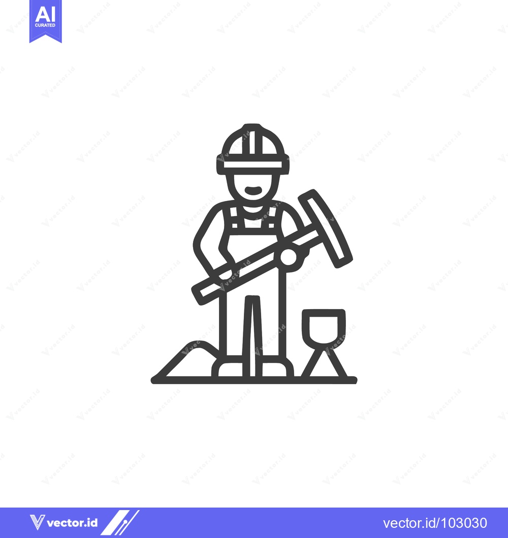 Premium Vector of Outline Vector Icon of a Miner or Construction Worker with Pickaxe and