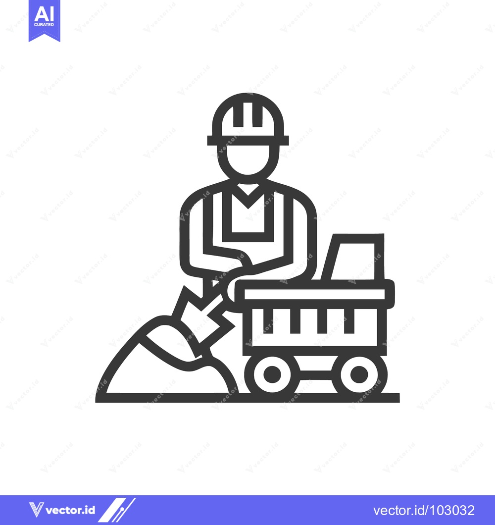 Premium Vector dari Construction Worker Shoveling Dirt into Wheelbarrow Line Icon, Manual