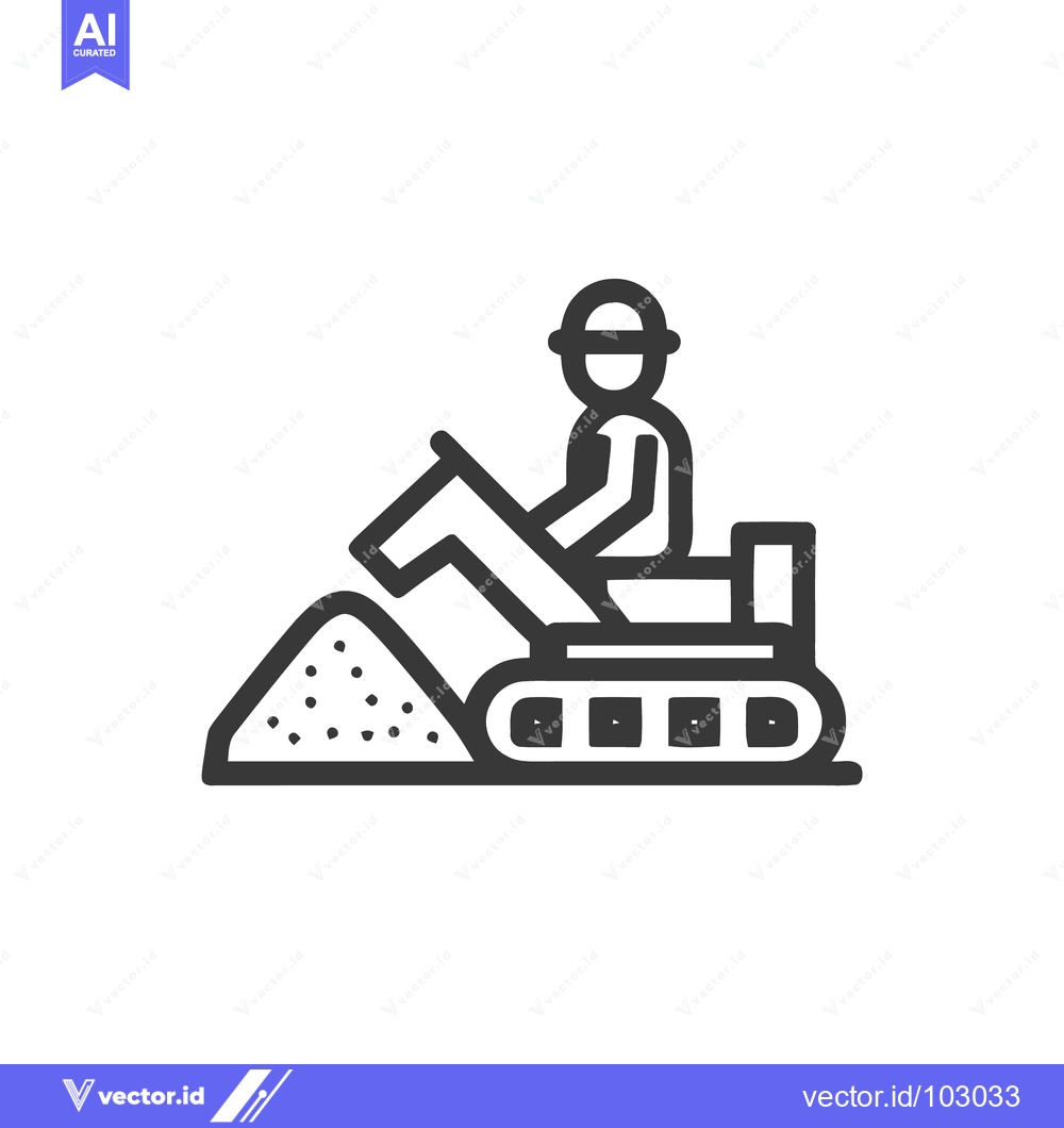 Premium Vector of Monochrome Line Art Icon: Construction Worker Operating Bulldozer Movi