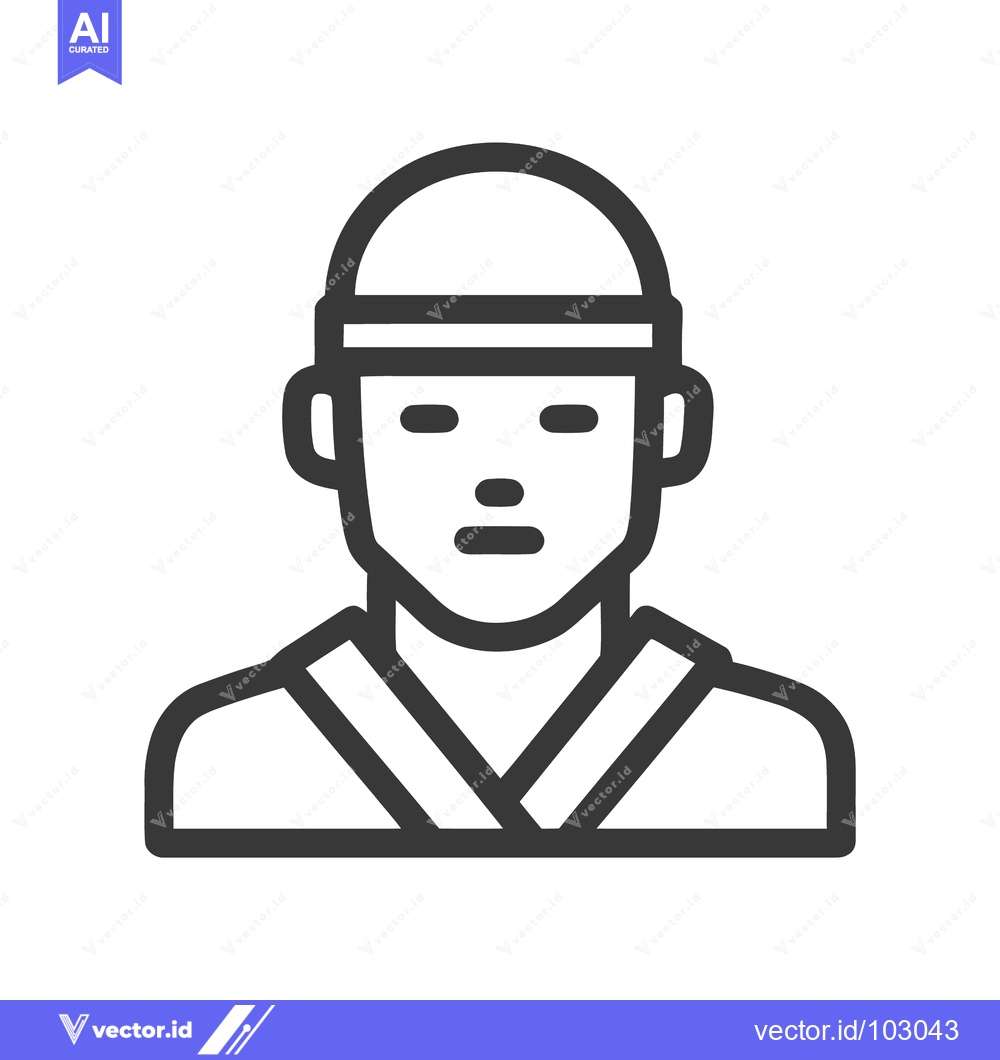 Premium Vector of Clean Vector Line Icon of a Chef or Martial Artist in Uniform with Hea