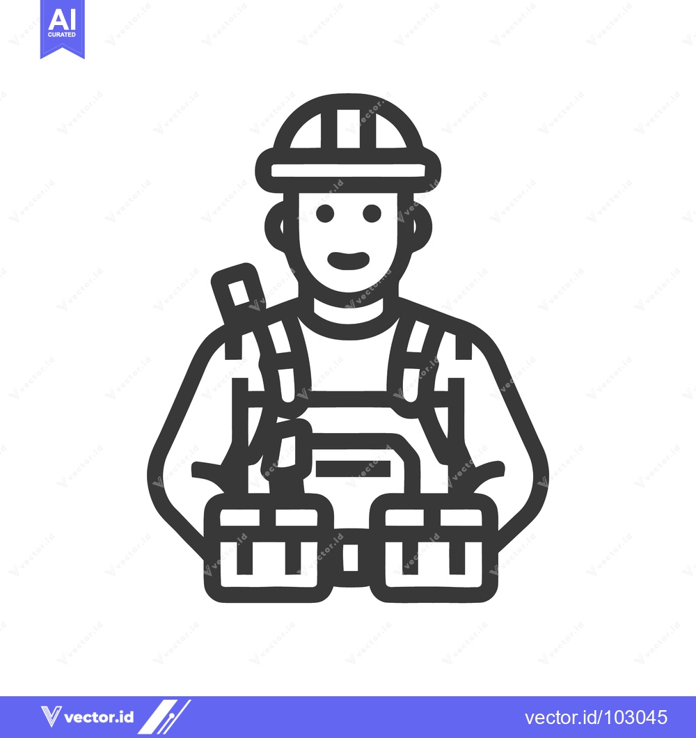 Premium Vector of Smiling Male Construction Worker Icon in Hard Hat and Overalls, Profes
